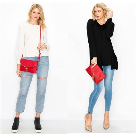 Womens Envelop Clutch Purse Multi Compartments, 6 Card Slot Inside,Crossbody Bag - Picture 7 of 8